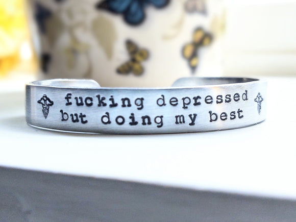 Fucking Depressed Medical Alert Cuff Bracelet